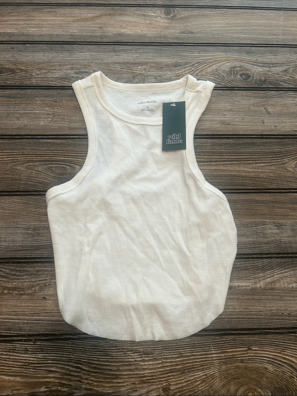 wild fable White Ribbed High-Neck Tank Top